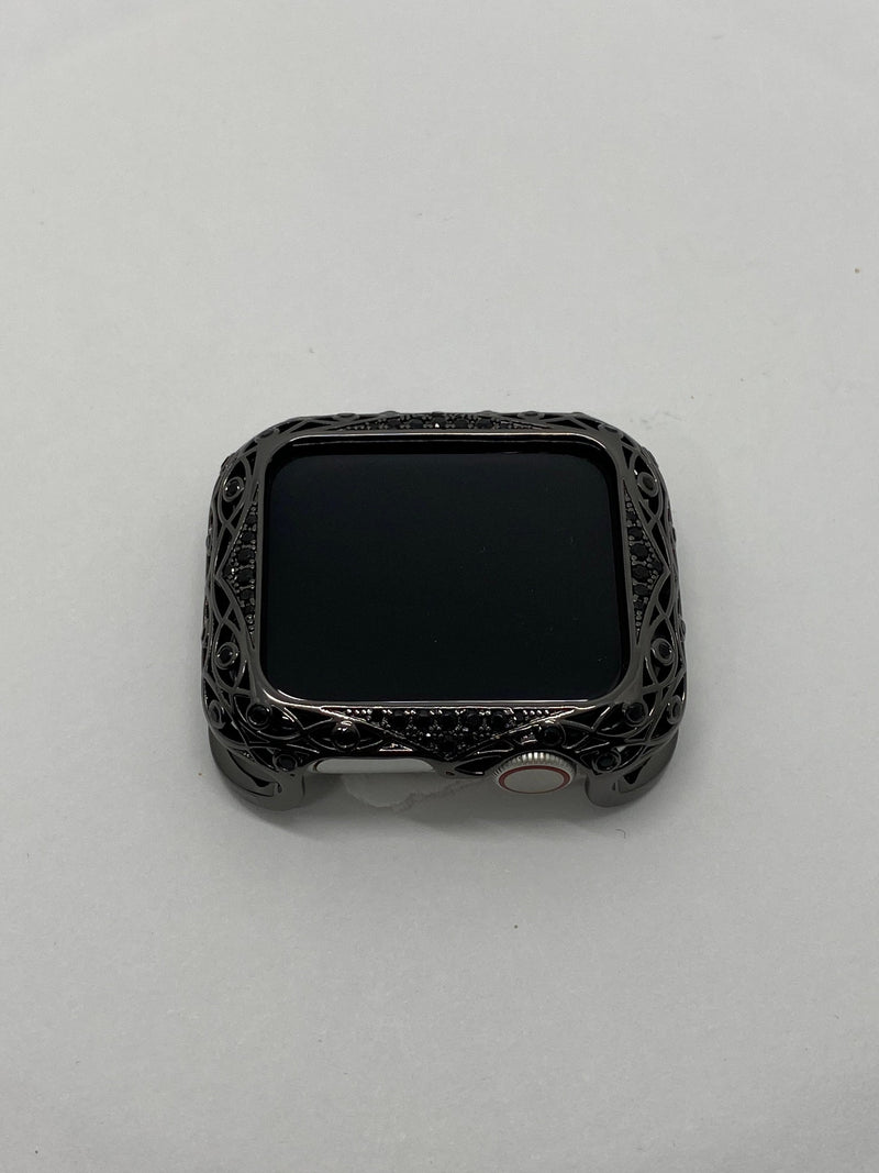 Black on Black Apple Watch Bezel Cover Crystal Rhinestones 38mm 40mm 41mm 42mm 44mm 45mm Series 2-9 SE