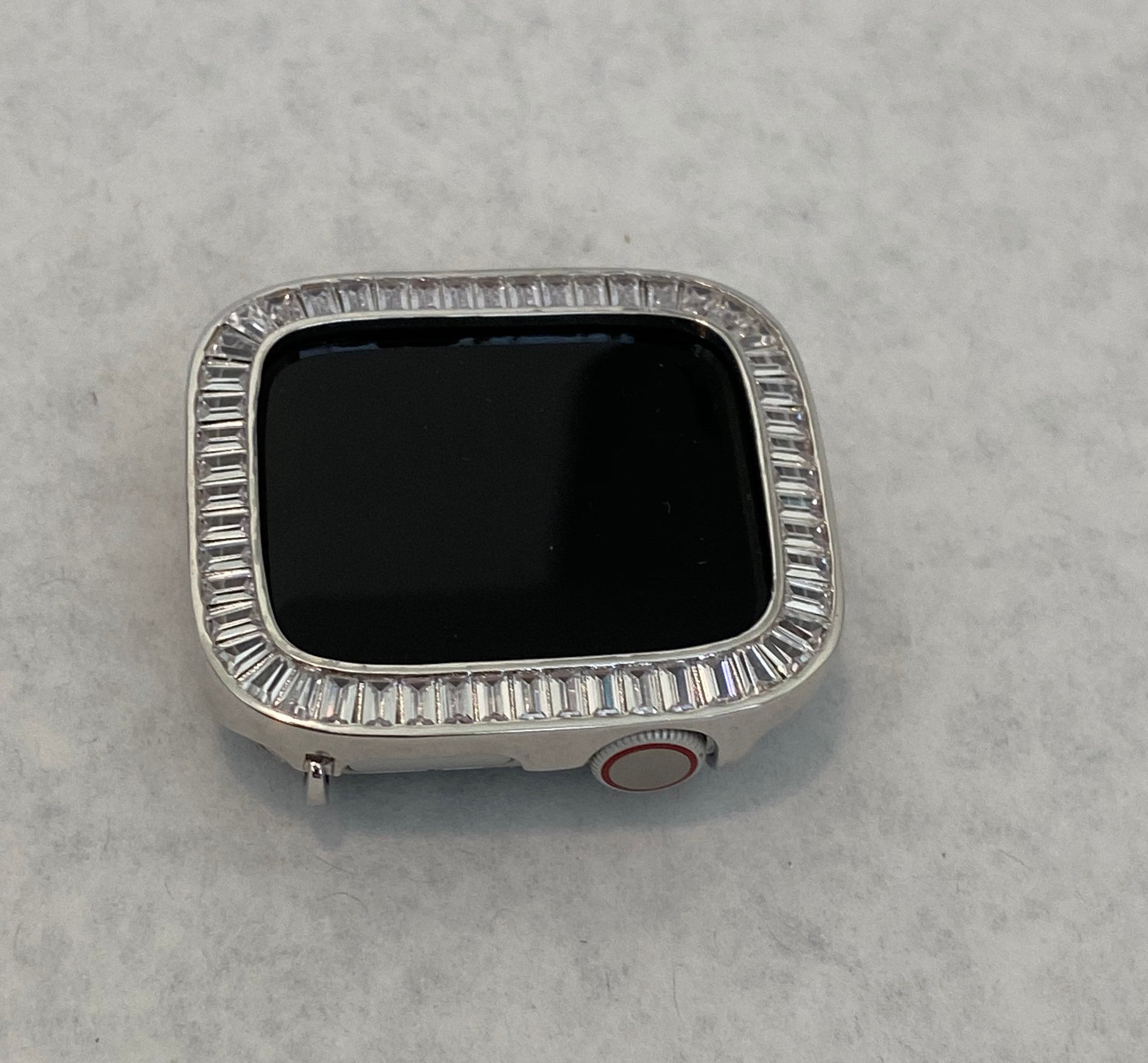 Series 9 Apple Watch Bezel Cover 41mm 45mm Lab Diamond Baguettes Silver Apple Watch Case Smartwatch Bumper Bling Series 2-9