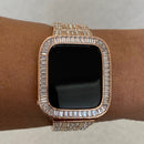 Series 7-8 Apple Watch Bezel Bumper Cover 41mm 45mm, Rose Gold Metal Baguette Iwatch Case Bling, Smartwatch Bumper