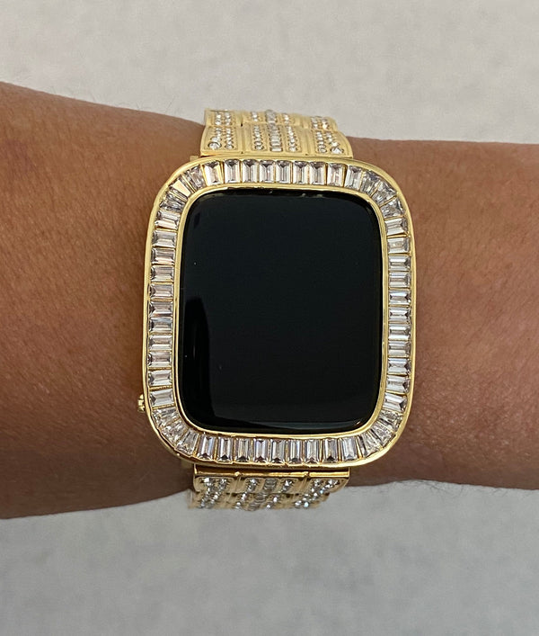 Series 2-9 Apple Watch Bezel Bumper Cover 41mm 45mm Gold Metal Baguette Iwatch Case Bling Series 38-45mm Smartwatch Bumper