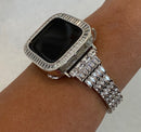 Iwatch Candy 41mm Silver Apple Watch Band Womens Style with Baguette Swarovski Crystals & or Apple Watch Case Cover with Lab Diamonds 45mm Series 8