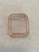 38 40 41 42 44 45mm Rose Gold Apple Watch Band Womens & or Baguette Lab Diamond Bezel Cover Iwatch Bling Series 8 Custom Handmade