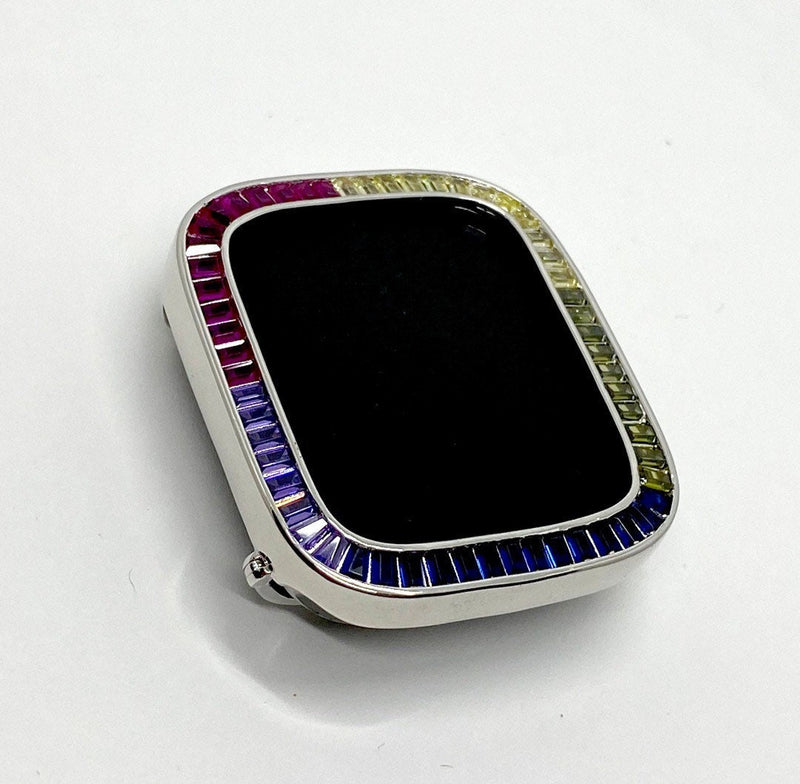 Series 1-8 Rainbow Apple Watch Bezel Cover 38mm 40mm 41mm 42mm 44mm 45mm Silver Iwatch Case Bumper