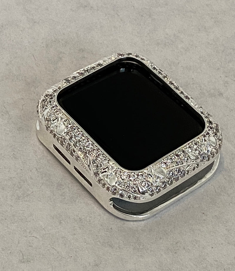 Series 7-8 Apple Watch Cover 41mm 45mm Smartwatch Case Bumper Swarovski Crystal Bling Silver 38mm 40mm 42mm 44mm S 1-8 SE