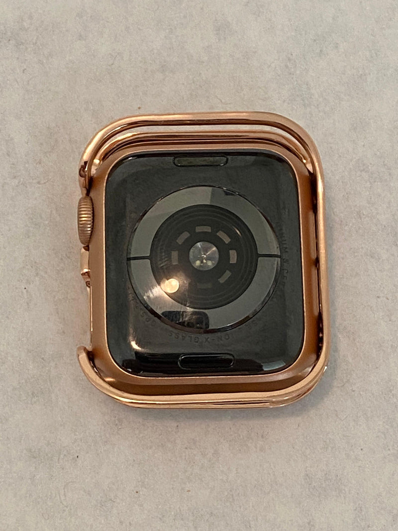 Custom Apple Watch Bezel Cover Rose Gold Metal Case Lace Design Rhinestones 38mm 40mm 42mm 44mm Series 7-8