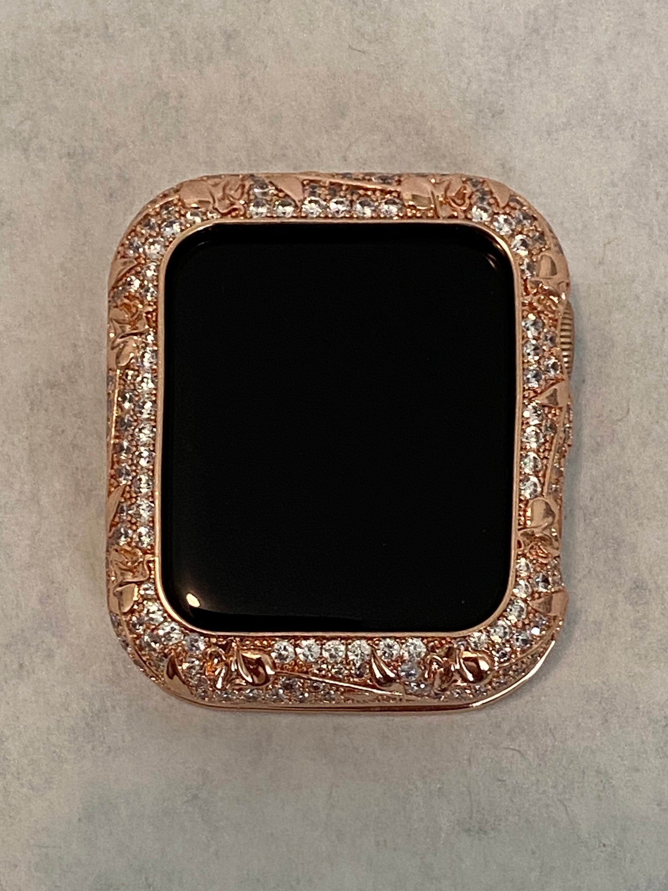 41mm 45mm Apple Watch Bezel Cover Rose Gold Metal Cover Floral Design Crystals 38mm 40mm 42mm 44mm Series 2-9 SE