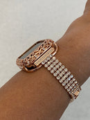 Series 2-8 Apple Watch Band Women Rose Gold Swarovski Crystals & or Lab Diamond Bezel Cover 38mm 40mm 41mm 42mm 44mm 45mm Smartwatch Bumper