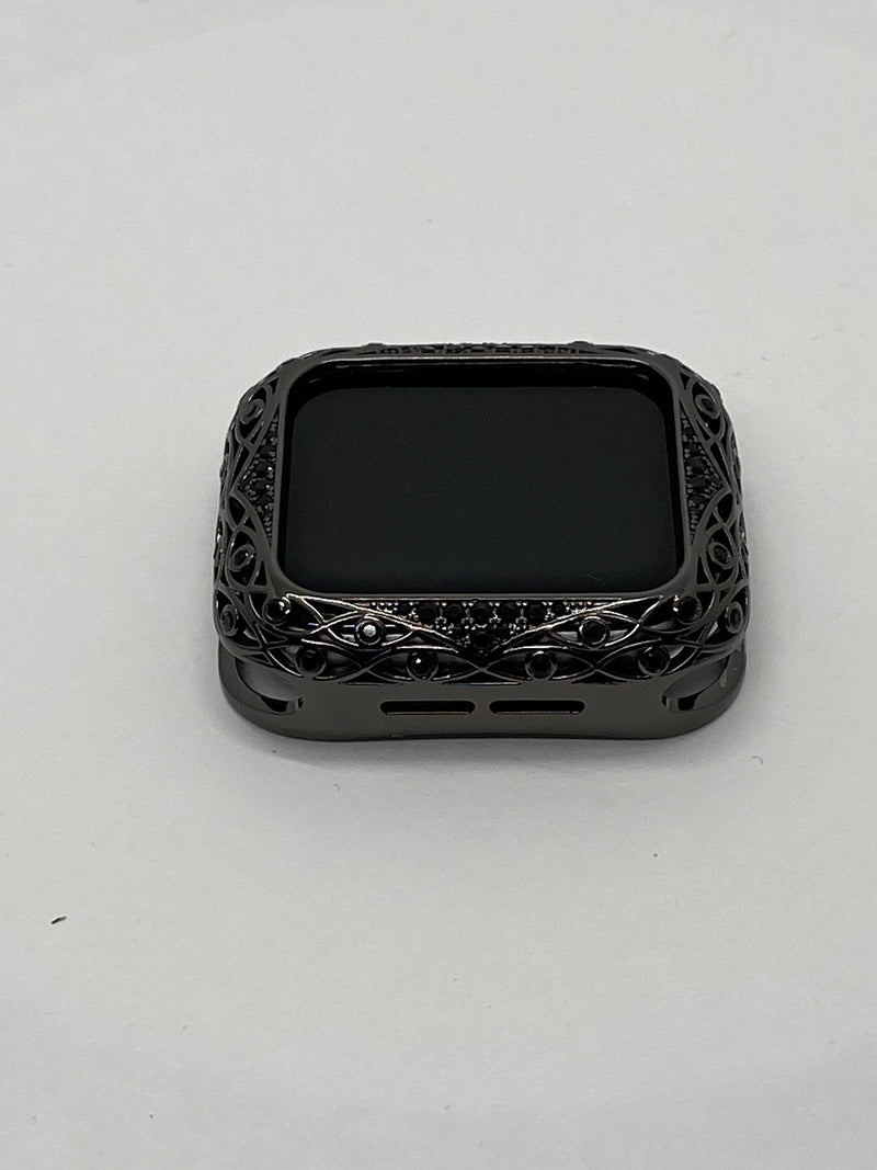 41mm 45mm Series 7-8 Apple Watch Bezel Cover Black on Black Smartwatch Bumper Swarovski Crystals Bling S 2-8