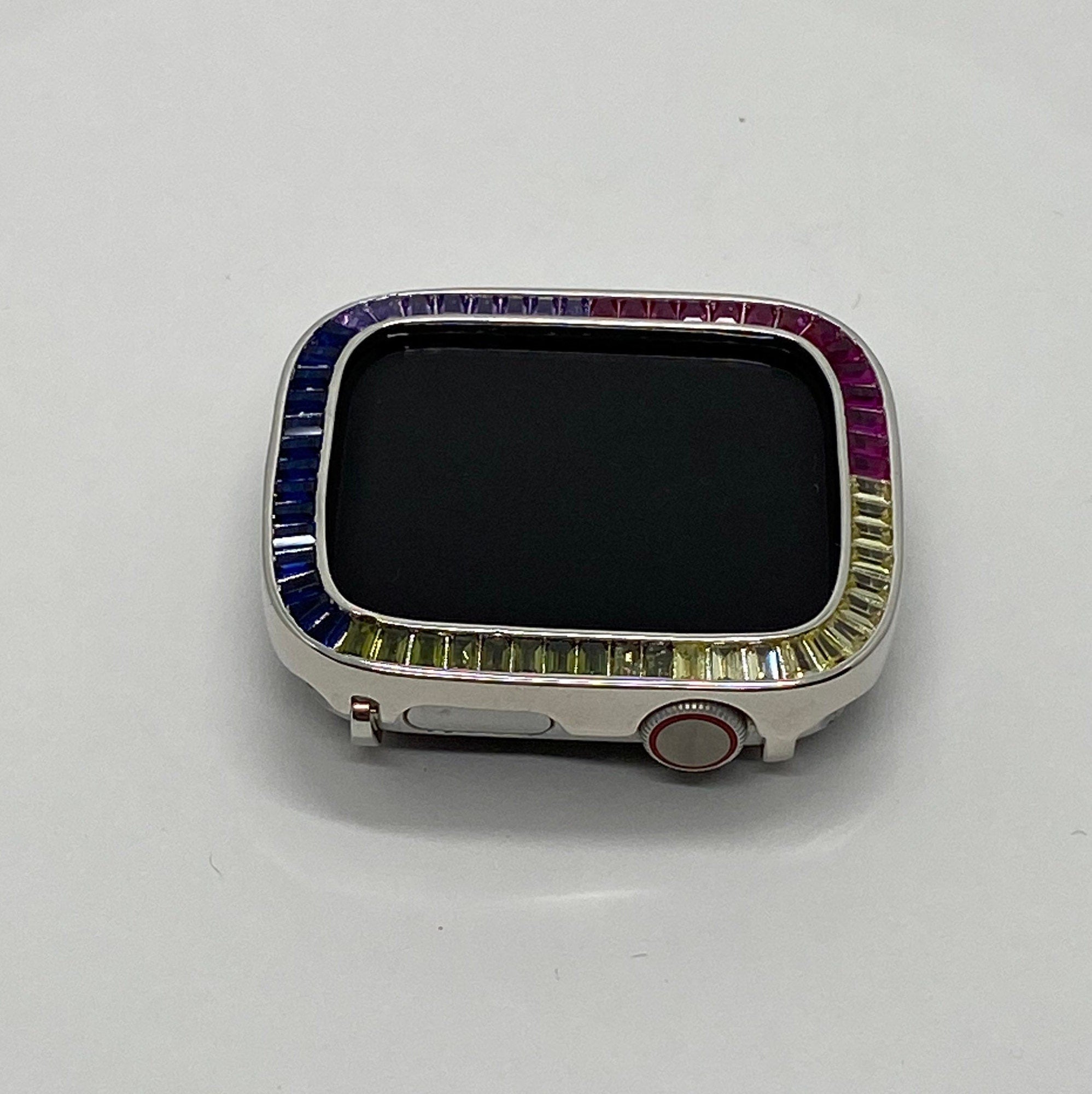 Rainbow Apple Watch Cover 40mm 41mm 44mm 45mm Silver Apple Watch Case Baguette Lab Diamond Iwatch Candy Bling Series 2-9 SE