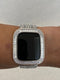 Custom Iwatch Candy Silver Apple Watch Cover Womens Protective Bumper Case with Lab Diamond Baguettes set in 14k white Gold Plating size 38mm 40mm 41mm 42mm 44mm 45mm