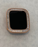 Rose Gold Apple Watch Lab Diamond Bezel Cover Baguette Smartwatch Bumper Bling Series 1-8 SE 38mm 40mm 41mm 42mm 44mm 45mm