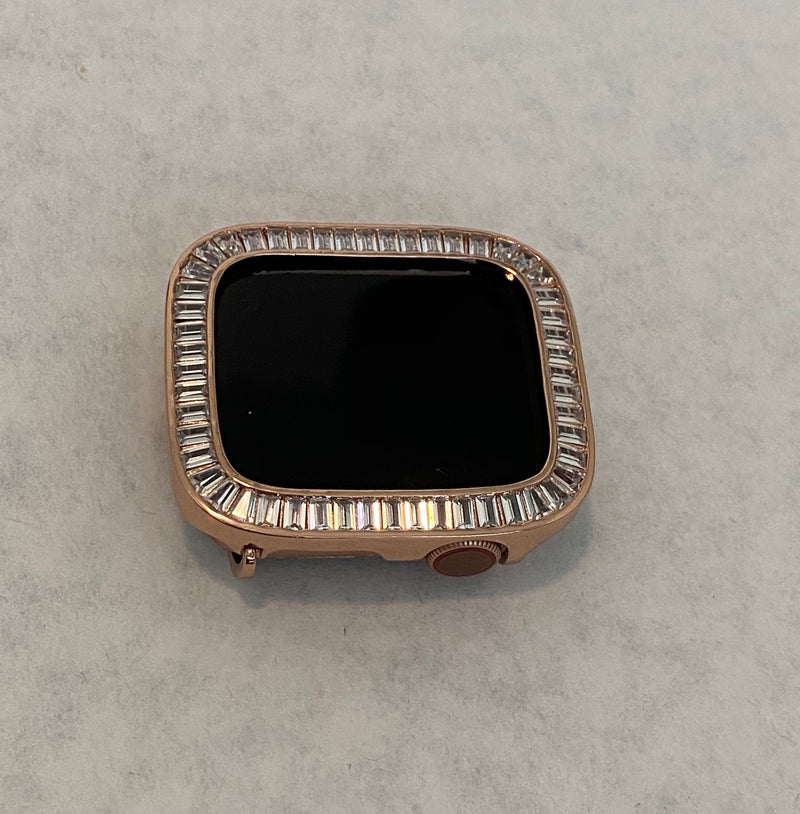 Rose Gold Apple Watch Lab Diamond Bezel Cover Baguette Smartwatch Bumper Bling Series 1-8 SE 38mm 40mm 41mm 42mm 44mm 45mm