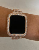 Rose Gold Apple Watch Band Swarovski Crystal Baguettes 38mm-49mm Ultra & or Apple Watch Cover Lab Diamond Bezel Case Smartwatch Bumper Bling