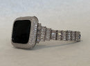 Bling Apple Watch Band Women Silver 41mm 45mm Series 7-8 Swarovski Crystal & or Lab Diamond Bezel Cover for Smartwatch