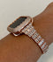 Bling Apple Watch Band Rose Gold Baguette Swarovski Crystals & or Lab Diamond Bezel Cover 38mm-45mm Series 1-8 SE Smartwatch Bumper Bling