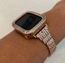 Series 2-9 Apple Watch Band Rose Gold Baguette Crystals & or Apple Watch Case Lab Diamond Bezel Apple WatchCover 38mm-45mm Bling