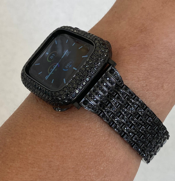 Apple Watch Band Black on Black Crystals & or Apple Watch Case Lab Diamond Bezel 38mm-49mm Ultra Apple Watch Cover Iwatch Candy