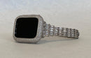 Luxury Apple Watch Band 40mm Women Silver with Baguette Swarovski Crystals & or Apple Watch Cover Pave Bezel Cover Lab Diamonds 41mm 44mm 45mm 49mm Ultra Series 1-8