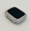 Pave Apple Watch Cover with Lab Diamonds set in 14k white gold plating in sizes 38mm 40mm 42mm 41mm 44mm 45mm 49mm Ultra.