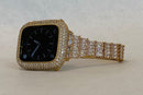 Series 1-8 Apple Watch Band Gold Swarovski Crystals & or Lab Diamond Bezel Case Smartwatch Bumper Bling 38mm-45mm