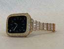 Series 1-8 Apple Watch Band Gold Swarovski Crystals & or Lab Diamond Bezel Case Smartwatch Bumper Bling 38mm-45mm