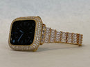 Custom Gold Apple Watch Band Womens style with Large Baguette Swarovski Crystals or Apple Watch Case with pave Lab Diamonds from Iwatch Candy in sizes 38mm-49mm