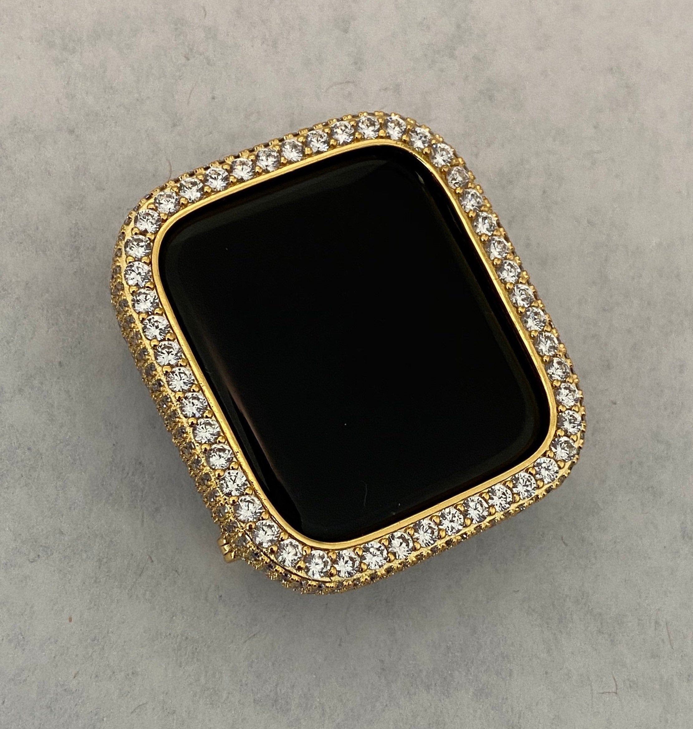 Apple Watch Cover Gold Lab Diamond Bezel Case Smartwatch Bumper Bling 38mm 40mm 41mm 42mm 44mm 45mm 49mm Ultra Series 2,3,4,5,6,7,8 SE