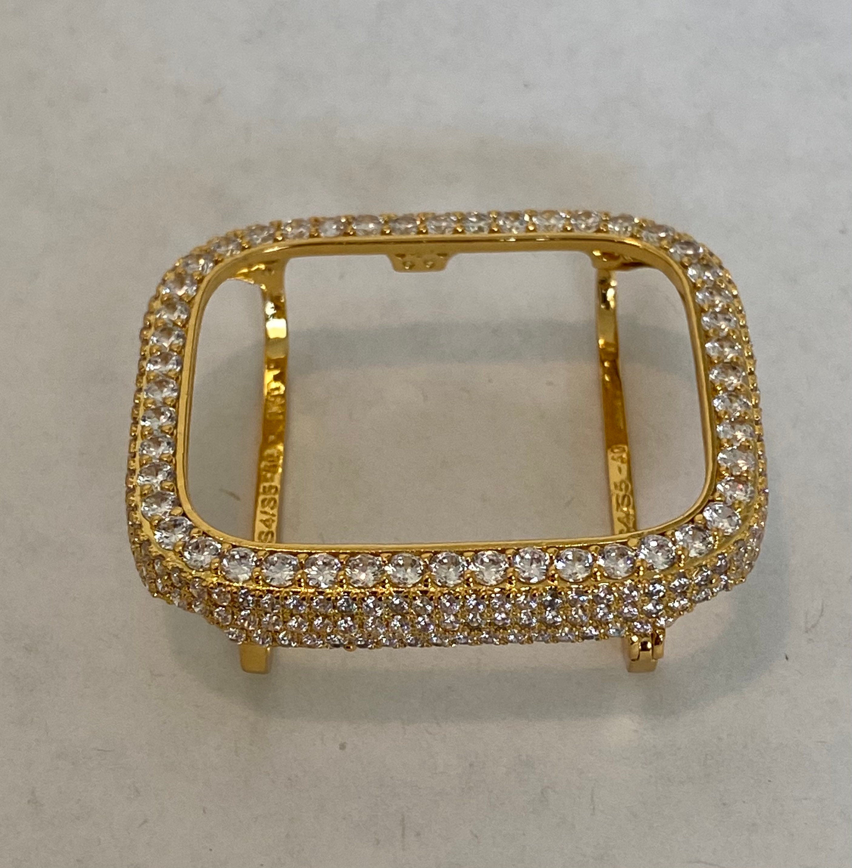 Yellow Gold Apple Watch Band Swarovski Crystals 41mm 45mm 49mm Ultra & or Lab Diamond Bezel Case Cover 38mm 40mm 42mm 44mm Iphone Watch