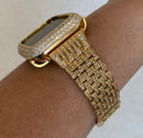 Iced Out Gold Apple Watch Band 41mm 45mm 49mm Ultra Crystal & or Lab Diamond Bumper Bezel Cover Smartwatch Bumper Bling Series 1-8 SE