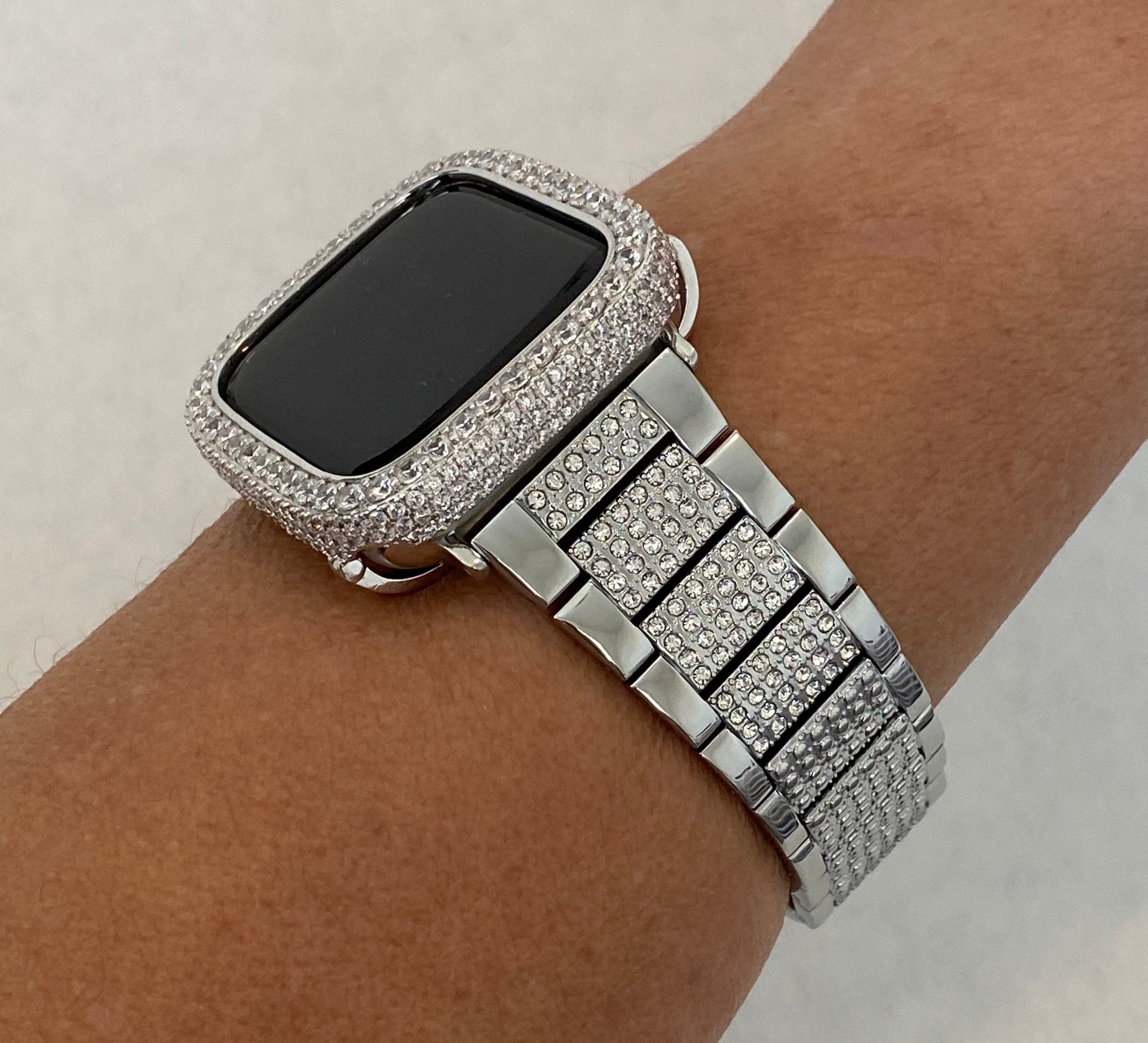 Silver Apple Watch Band Swarovski Crystals 41mm 45mm 49mm Ultra & or Apple Watch Case Lab Diamond Apple Watch Cover Iwatch Candy 38mm-44mm