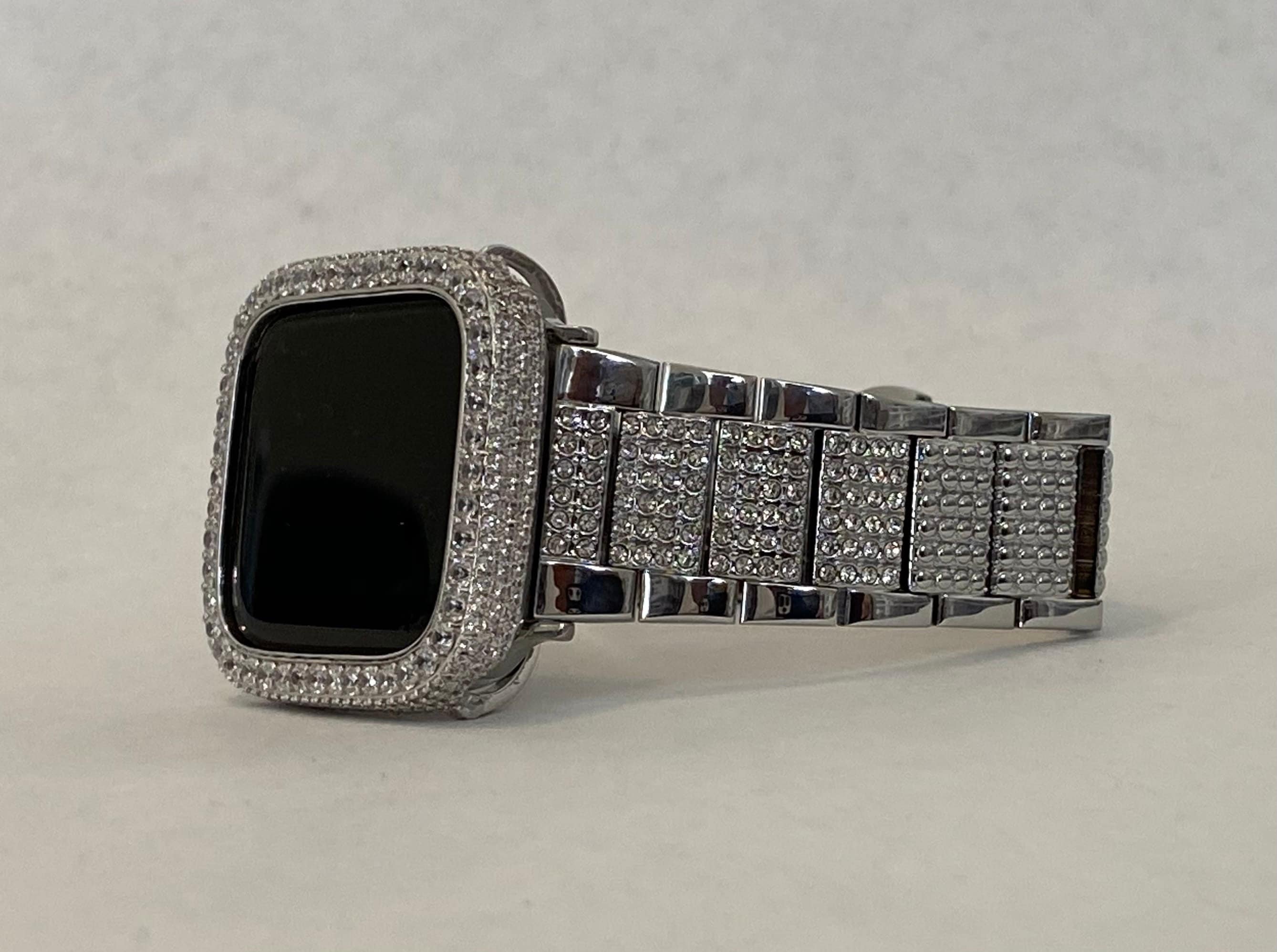 Silver Apple Watch Band Swarovski Crystals 41mm 45mm 49mm Ultra & or Apple Watch Case Lab Diamond Apple Watch Cover Iwatch Candy 38mm-44mm