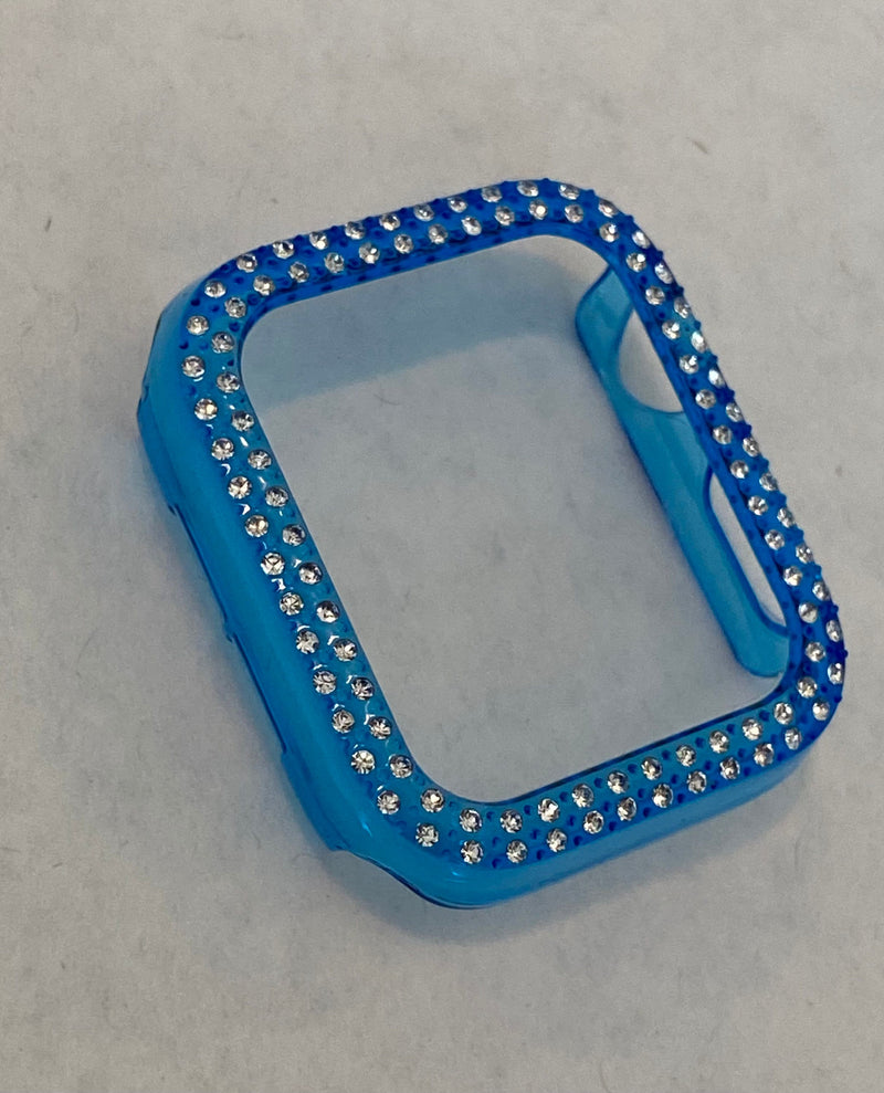 Blue Apple Watch Band Cover Bezel Iwatch Case Crystal Faceplate Series 6 SE pv bzl