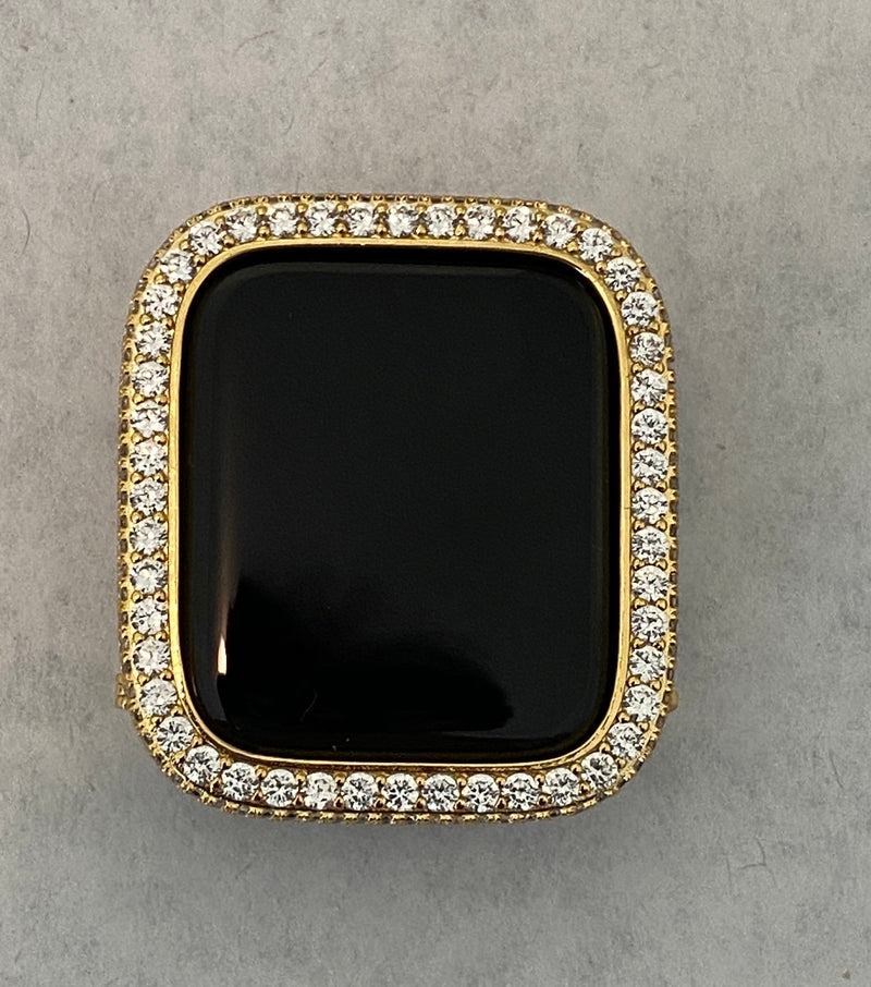 Apple Watch Cover Gold Lab Diamond Bezel Case Smartwatch Bumper Bling 38mm 40mm 41mm 42mm 44mm 45mm 49mm Ultra Series 1,2,3,4,5,6,7,8 SE