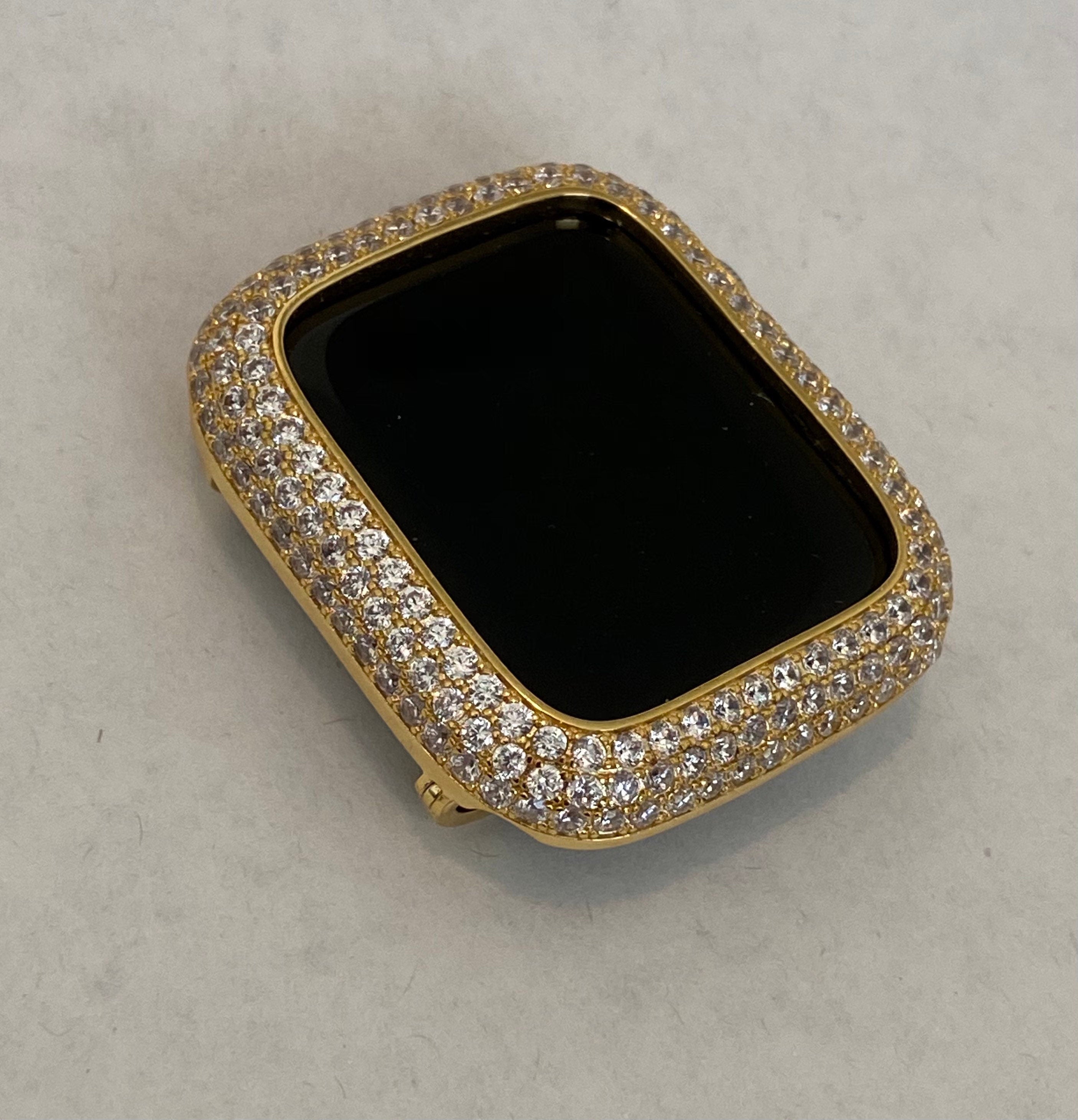 Designer Apple Watch Cover Gold Smartwatch Protective Bumper Case with Lab Diamonds Metal Bezel.