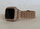 Series 7-8 41mm 45mm Apple Watch Band Swarovski Crystals & or Rose Gold Lab Diamond Bezel Smartwatch Bumper Bling 38mm-45mm