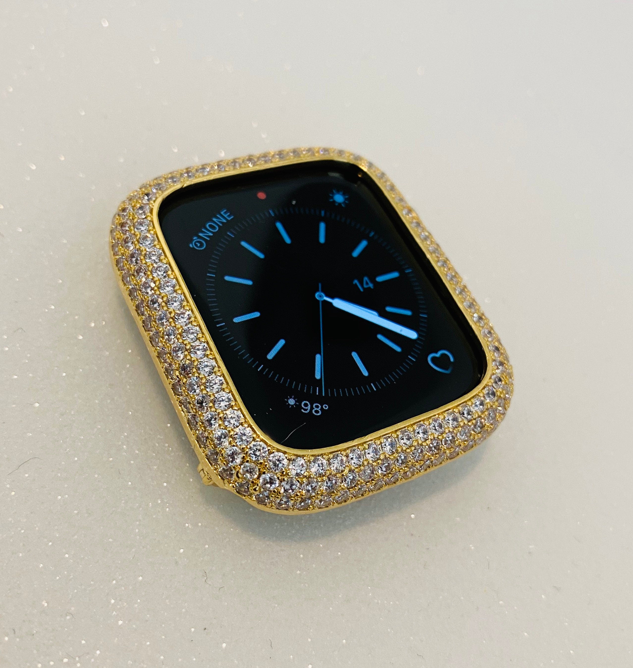 Designer Gold Apple Watch Band 49mm Ultra Mens Crystal & or Apple Watch Case Lab Diamond Bezel Apple Watch Cover 38mm-45mm