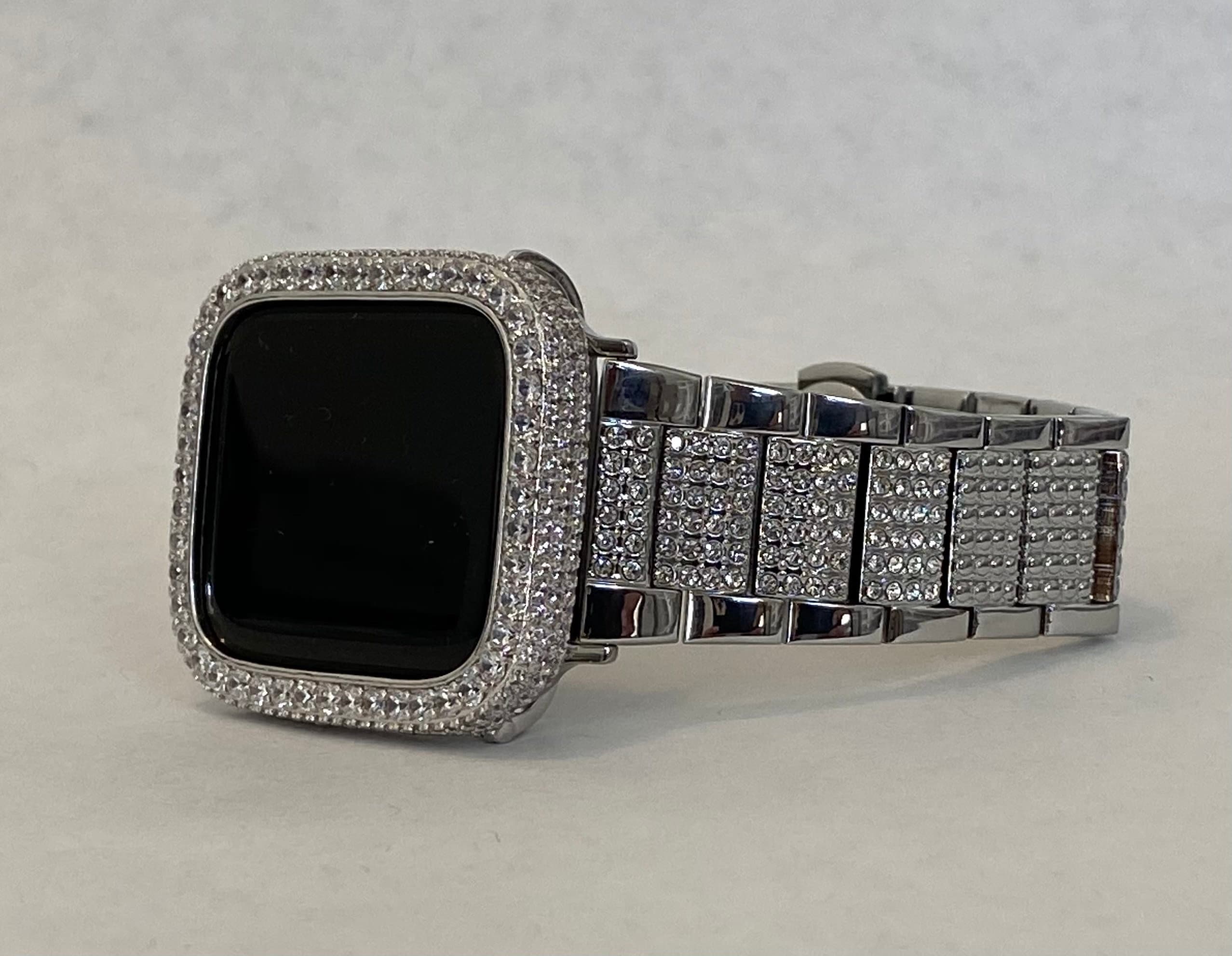 Silver Apple Watch Band Swarovski Crystals 41mm 45mm 49mm Ultra & or Apple Watch Case Lab Diamond Apple Watch Cover Iwatch Candy 38mm-44mm