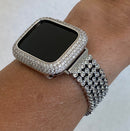Designer Apple Watch Band Silver Womens Style with Swarovski Crystals or Apple Watch Case with Lab Diamonds from Iwatch Candy in sizes 38mm-49mm