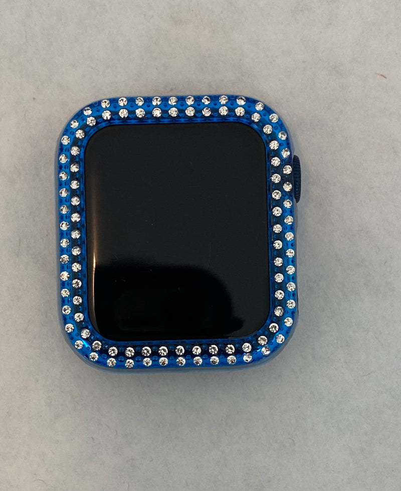 Blue Apple Watch Band Cover Bezel Iwatch Case Crystal Faceplate Series 6 SE pv bzl