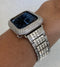 Designer Silver Apple Watch Band with baguette Swarovski Crystal Stainless Steel and or Apple Watch Case Cover with lab diamonds set in 14k white gold plating.