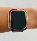 Rainbow Apple Watch Bezel Cover 40mm 44mm Rose Gold Lab Diamond Iwatch Case Bling