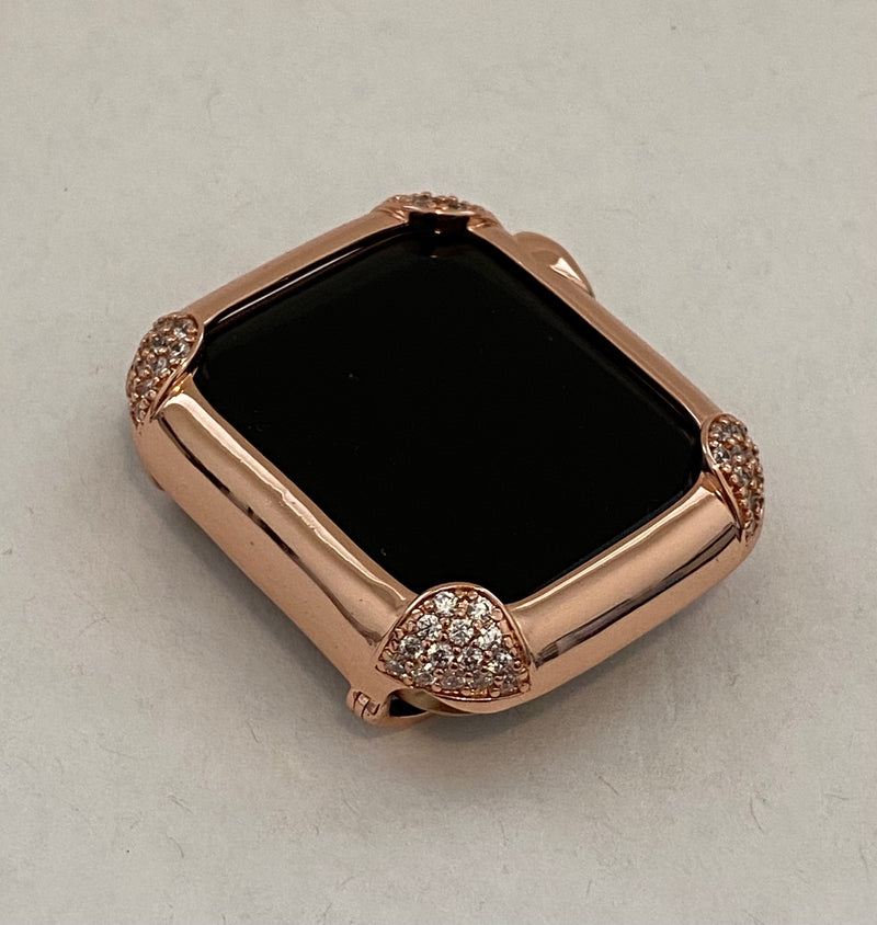 Rose Gold Apple Watch Band Women 38 40 42 44mm & or Apple Watch Cover Pave Lab Diamond Bezel Case 40mm 44mm Iwatch Candy Bling