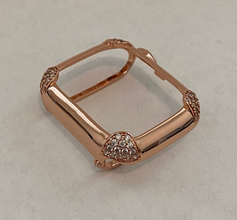 Rose Gold Apple Watch Band Women 38 40 42 44mm & or Apple Watch Cover Pave Lab Diamond Bezel Case 40mm 44mm Iwatch Candy Bling