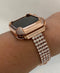 Rose Gold Apple Watch Band Women 38 40 42 44mm & or Pave Lab Diamond Bezel Case for Iwatch