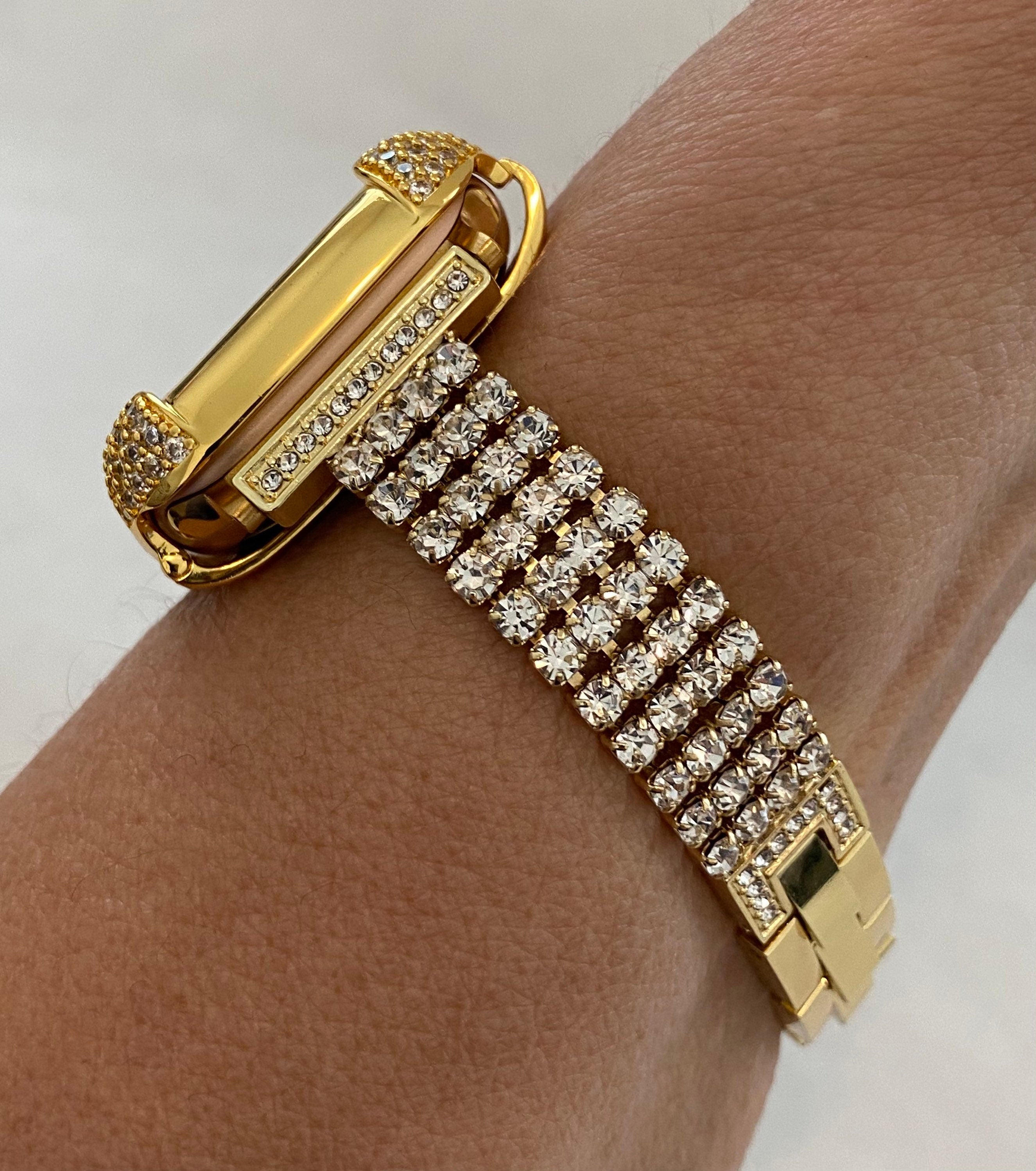 Yellow Gold Apple Watch Band Swarovski Crystals & or Apple Watch Case Lab Diamond Bezel Apple Watch Cover Iwatch Candy Bling 40mm 44mm