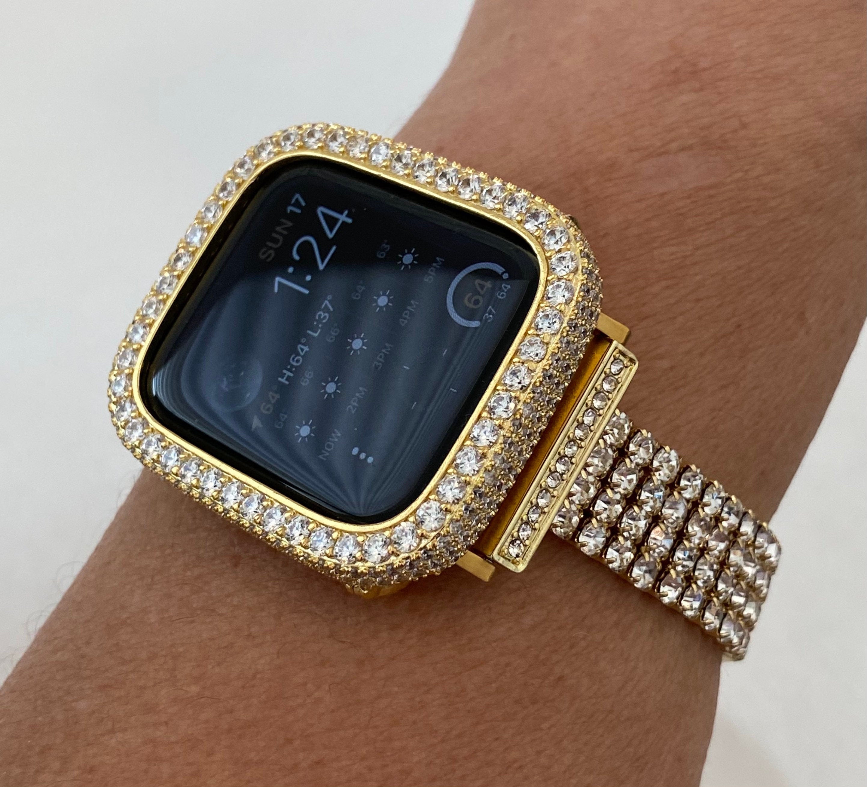 41mm 45mm 49mm Ultra Apple Watch Band Gold Swarovski Crystals & or Apple Watch Case Lab Diamond Bezel 38mm-44mm Apple Watch Cover Bling