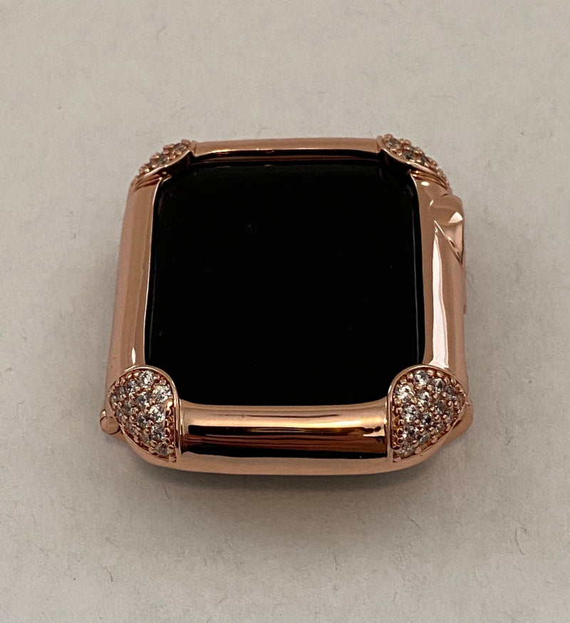 Rose Gold Apple Watch Band Women 38 40 42 44mm & or Apple Watch Cover Pave Lab Diamond Bezel Case 40mm 44mm Iwatch Candy Bling