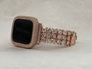 Series 1-8 Apple Watch Band Women Rose Gold 38mm 40mm 41mm 42mm 44mm 45mm & or Lab Diamond Bezel Cover Smartwatch Bumper Bling