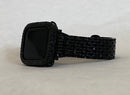 Black on Black Apple Watch Band 30 40 41 42 44 45mm Stainless Steel & or Lab Diamond Bezel Case Cover Smartwatch Bumper Series 1-8