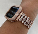 Series 1-8 Apple Watch Band Women Rose Gold 38mm 40mm 41mm 42mm 44mm 45mm & or Lab Diamond Bezel Cover Smartwatch Bumper Bling